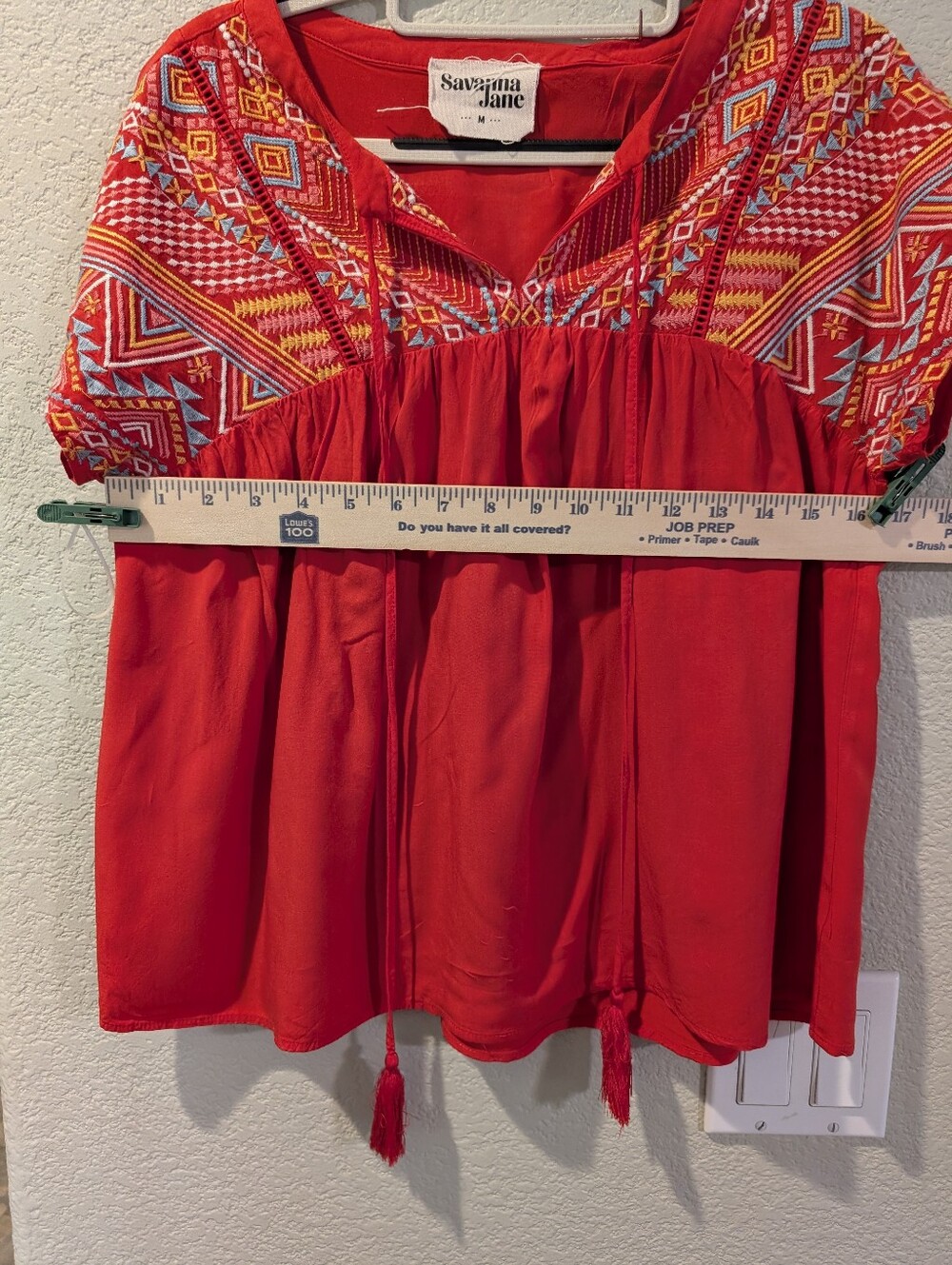 Savanna Jane Embroidered Boho Peasant Top Tassel Tie Medium - Picture 3 of 12